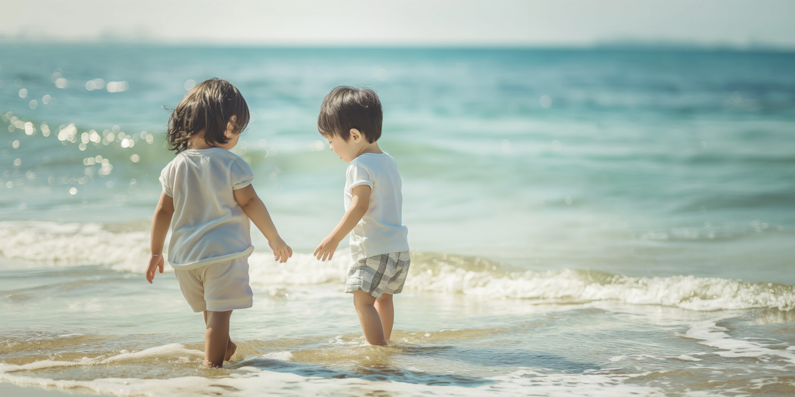 海に入る子供たち